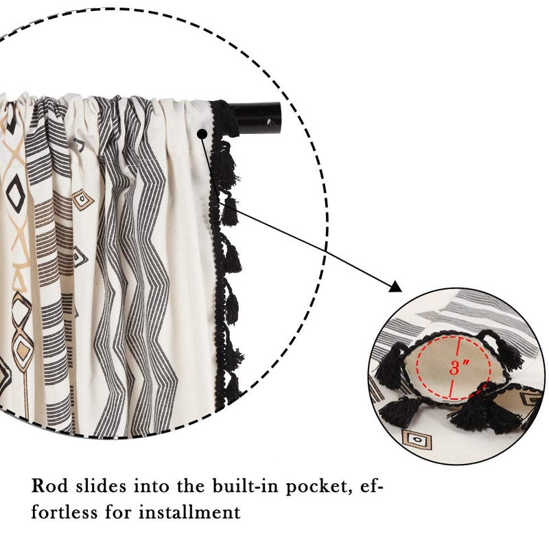 ColorBird Boho Curtains 2 Panels 84 Inches Long Patterned Western Azetc Boho Chic Decor Semi-Blackout Light Filtering Drapes Window Treatment with Tassels Rod Pocket for Living Bedroom Office - Image 4